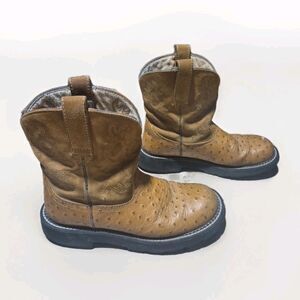Ariat Fatbaby Boots Womens 9.5 B Western Cowgirl Ostrich Cognac Tan Rodeo 14728